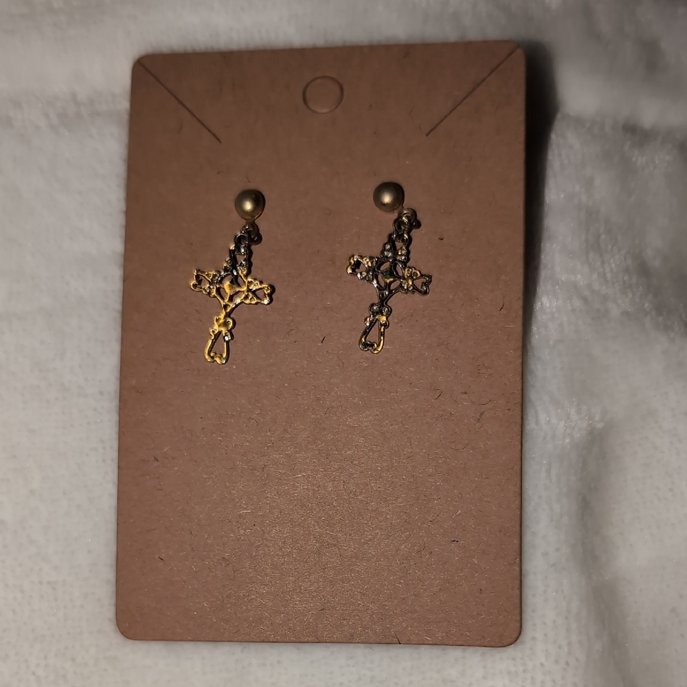 Gold and Silver Cross Earrings